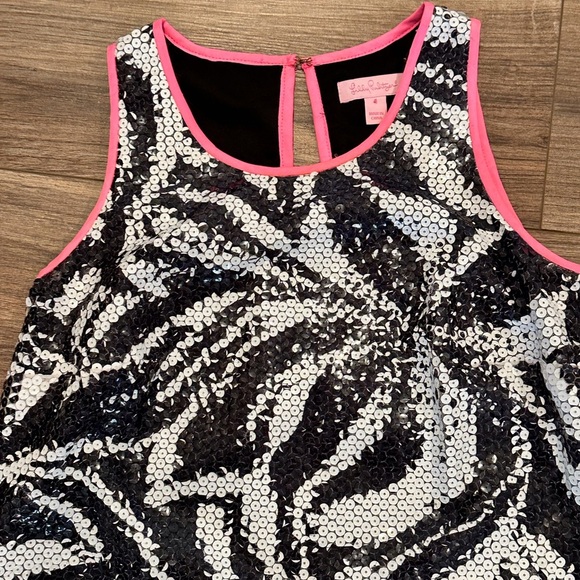 Lilly Pulitzer Courtin Sneak A Peek Black & White Sequin Shift Dress Size 4 - Picture 5 of 11